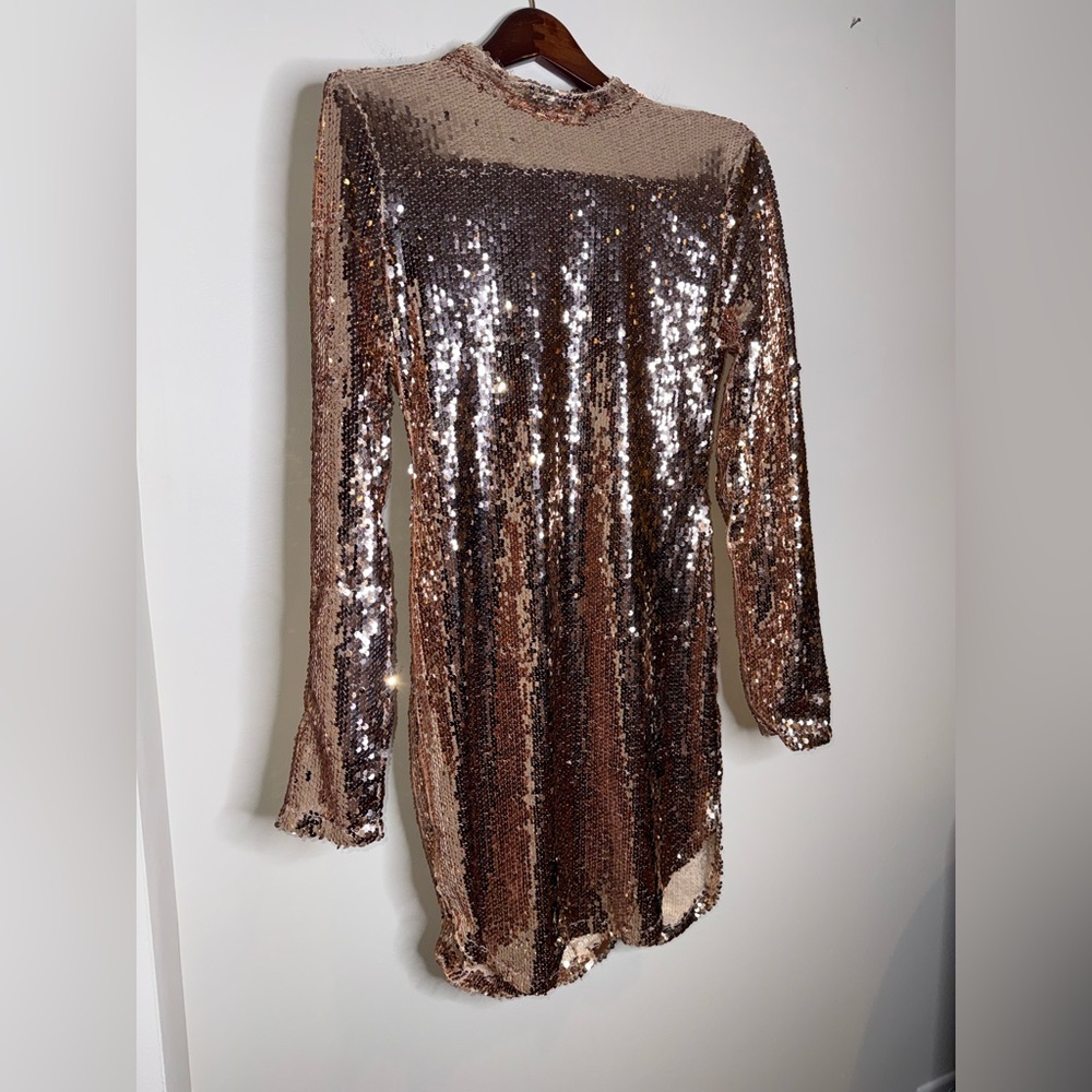 Fashion Nova Rose Gold Sequin Glam Mini Dress Open Back - Picture 4 of 7